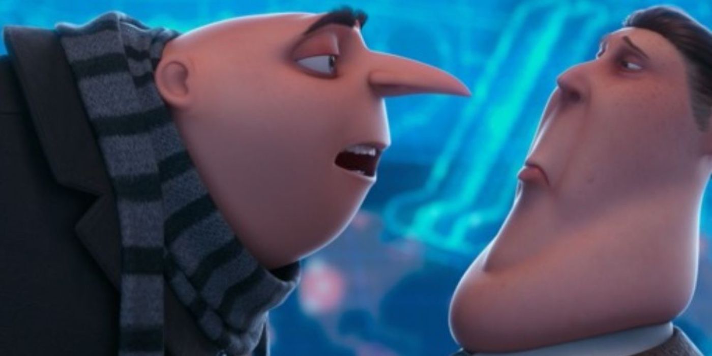 Gru está se inclinando para e não impressionou Silas em Despicable Me 2.