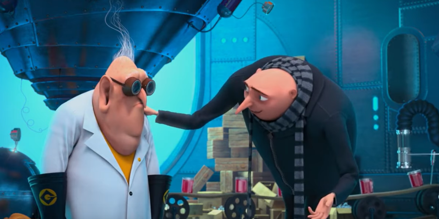 Gru está confortando o Dr. Nefario sobre seu congestionamento em Despicable Me 2.