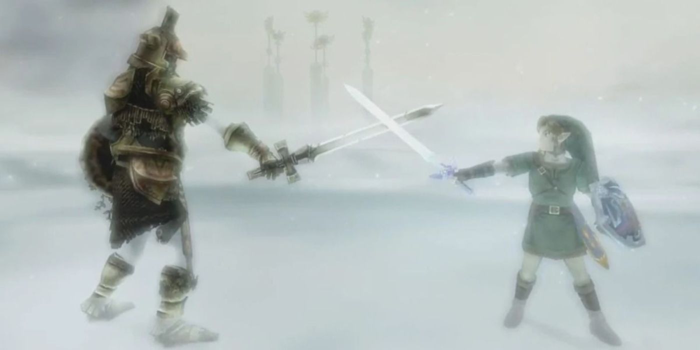 Link se enfrenta a la Sombra del Héroe en Twilight Princess.