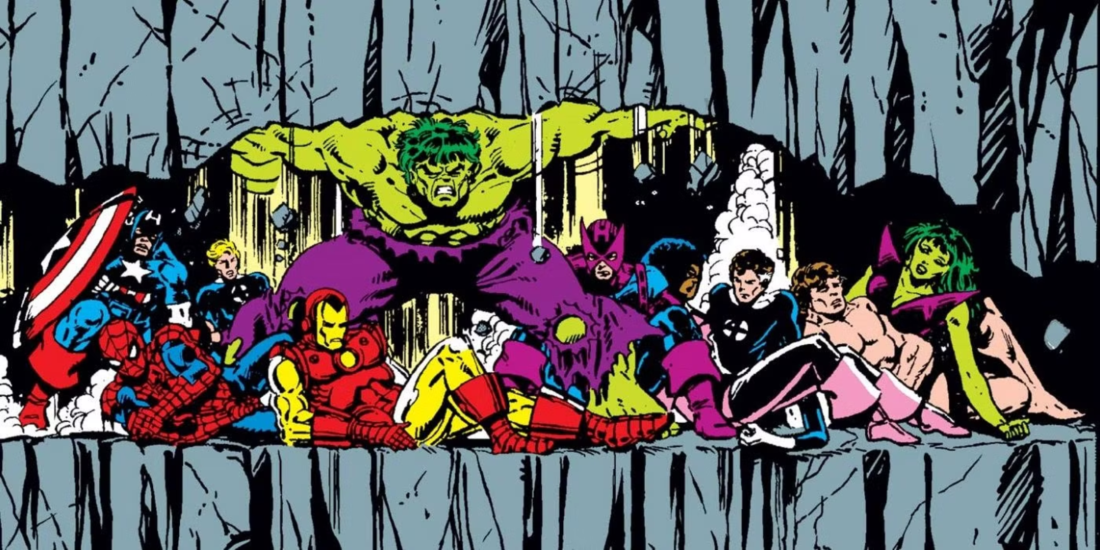 Hulk holding a mountain to save his fellow heroes.