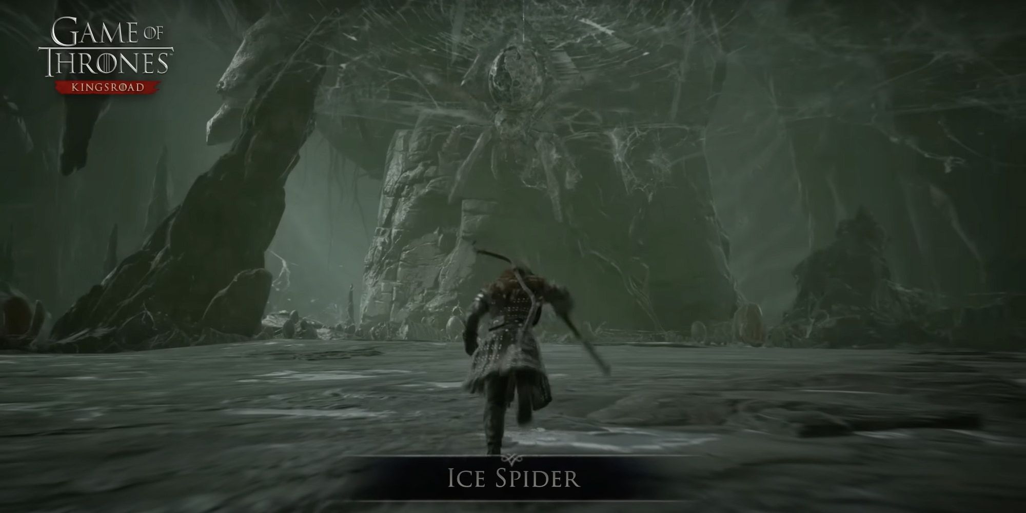 ice spider waiting for a player while resting in a giant web