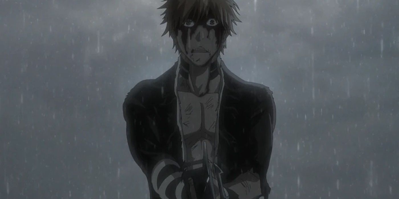 Ichigo fica na chuva com seu zanpakuto quebrado.