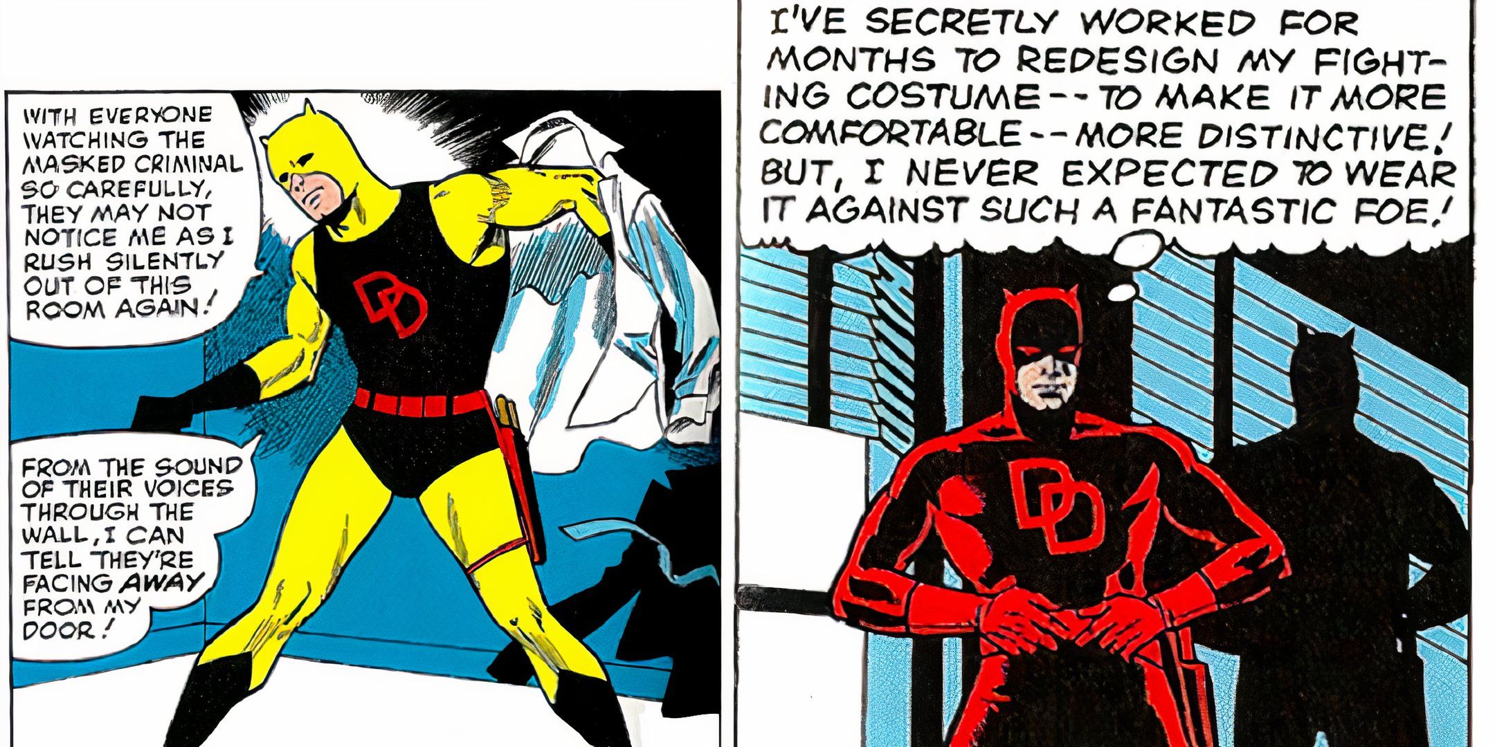 Comparación entre el traje amarillo y rojo de Daredevil