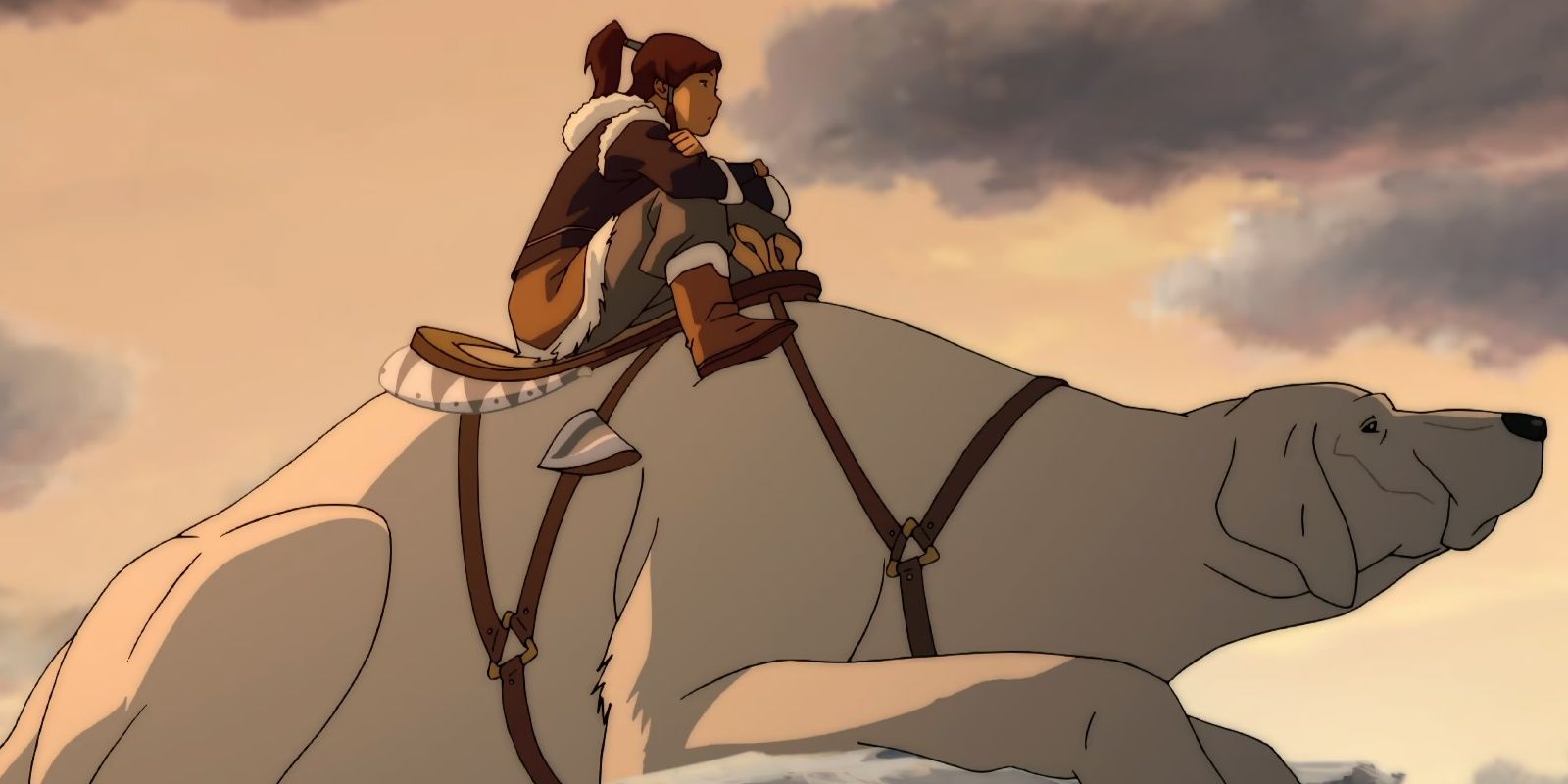 Korra senta -se na sela de Naga.
