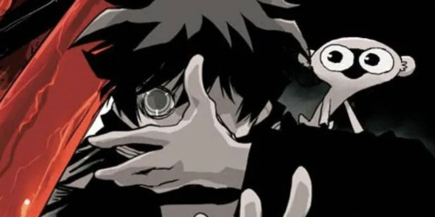 A blanket of Blood Blockade Battlefront with Leonardo Watch and the Sonic Speed ​​Monkey seated on his shoulder.