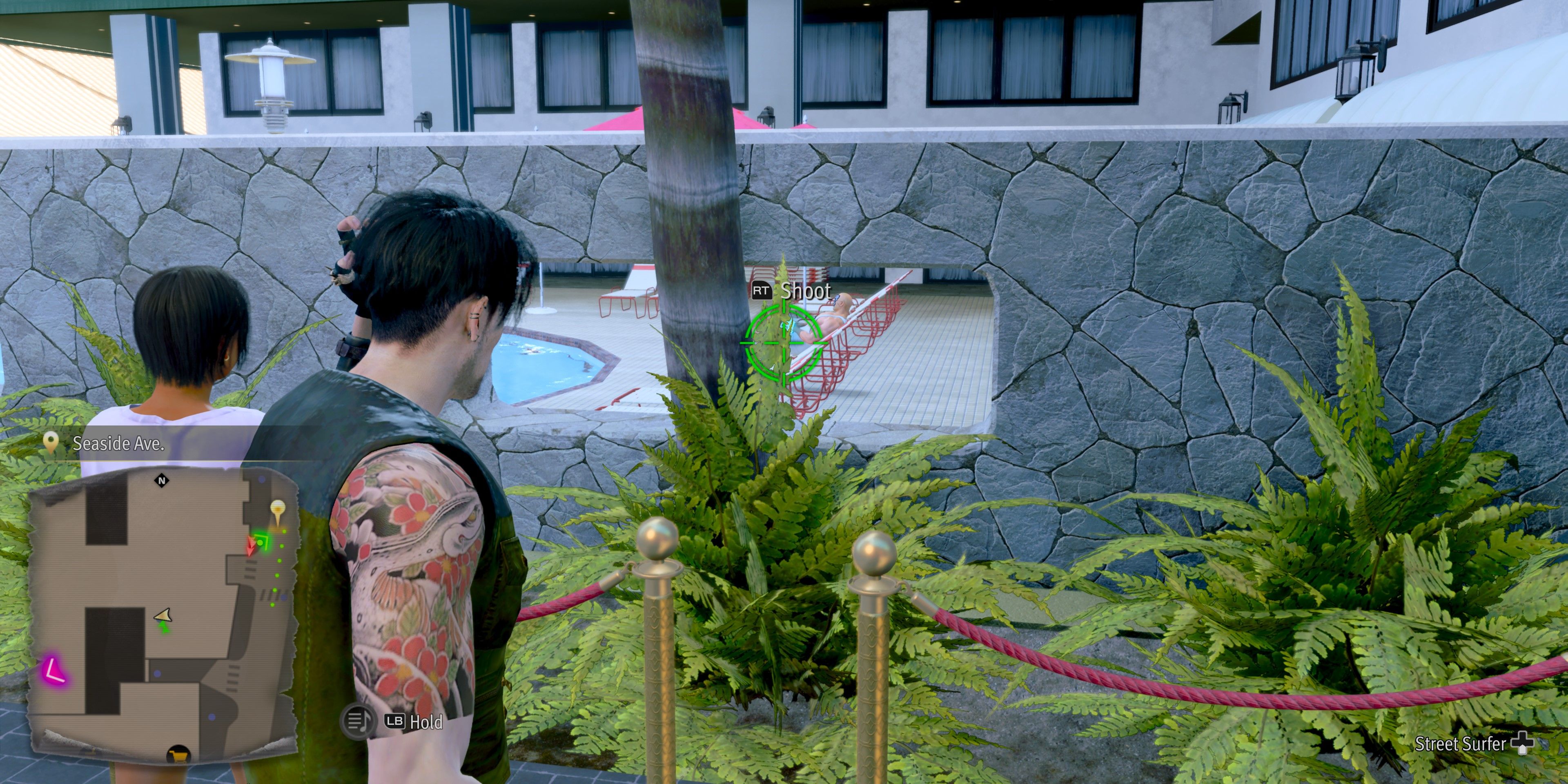 Seaside Avenue pool golden ball in Like a Dragon: Pirate Yakuza in Hawaii