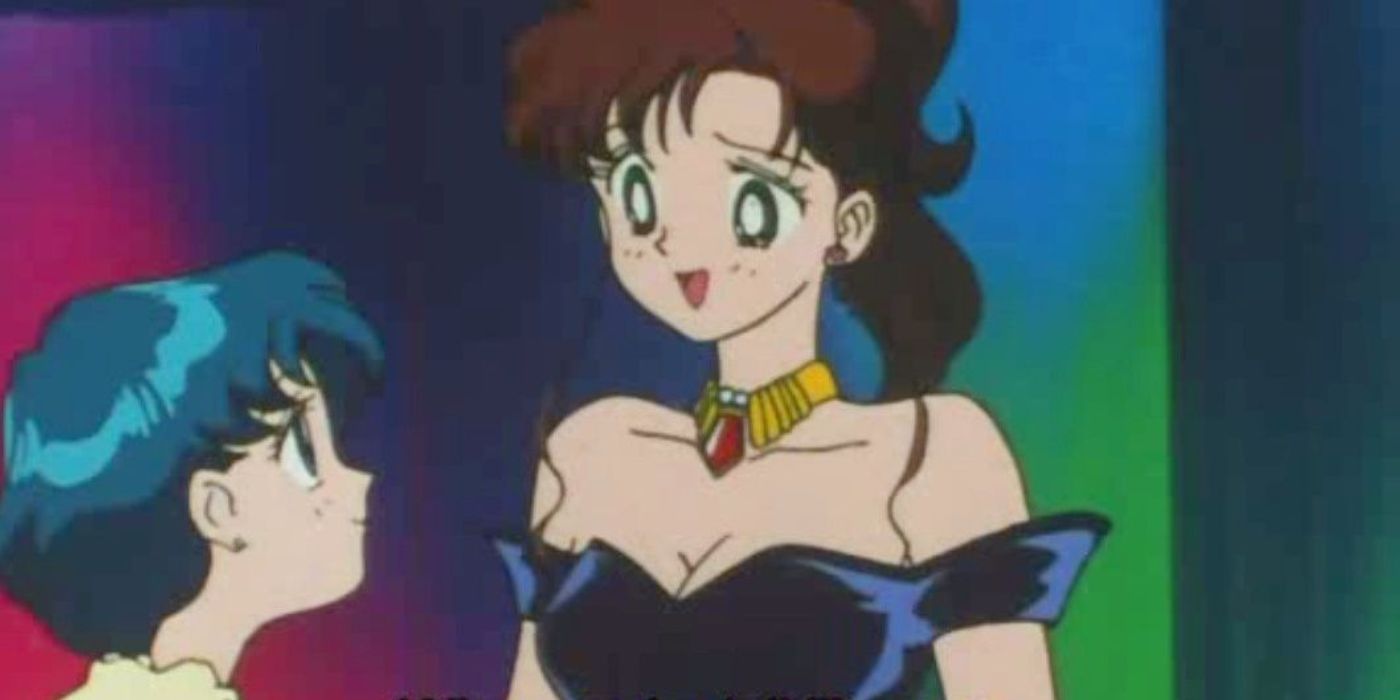 Ami pedindo a Makoto para dançar em Sailor Moon.