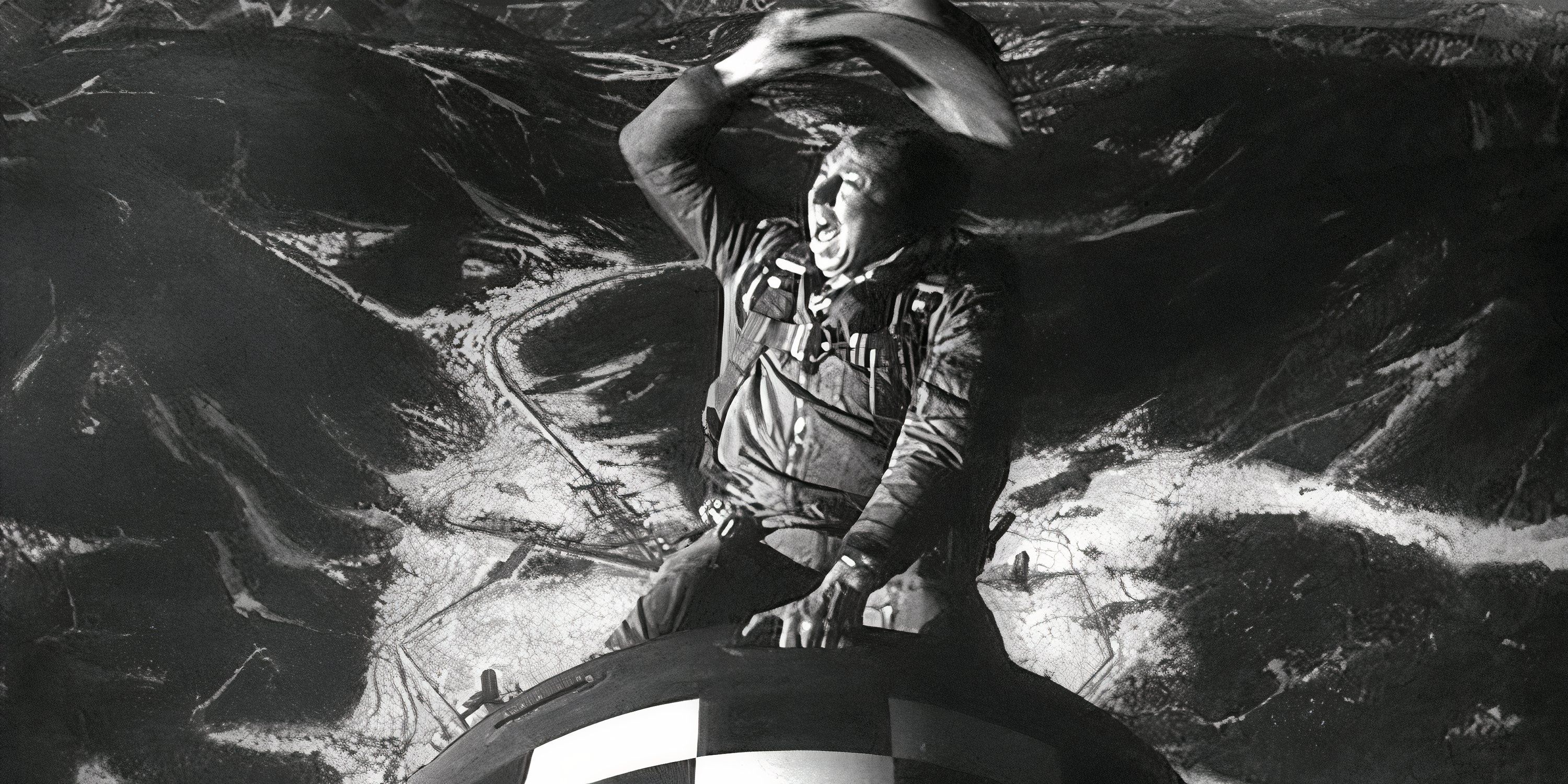 A man rides a nuclear warhead while waving a cowboy hat in Dr Strangelove