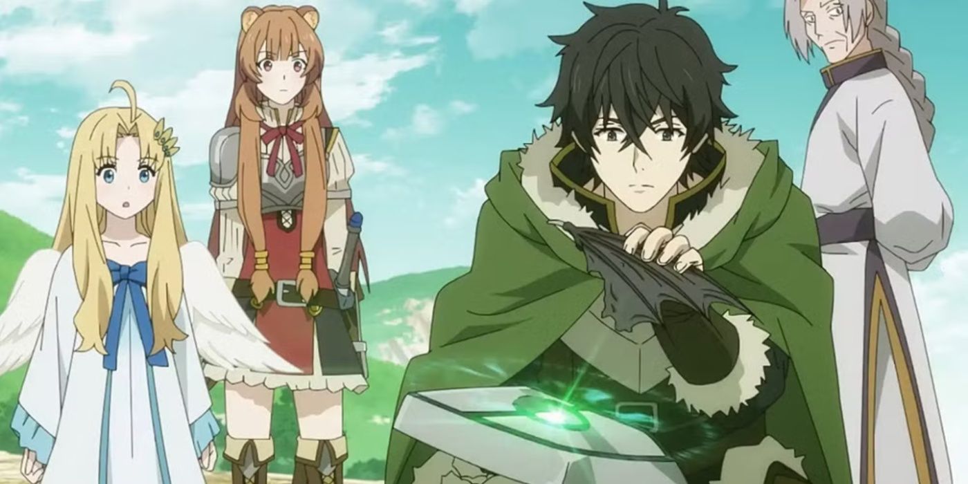 Naofumi alimenta su escudo con nuevos ítems en The Rising of the Shield Hero.