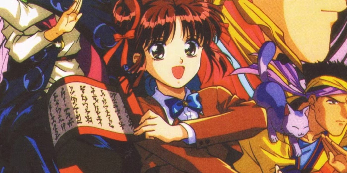 Miaka activates her magic scroll in Fushigi Yugi