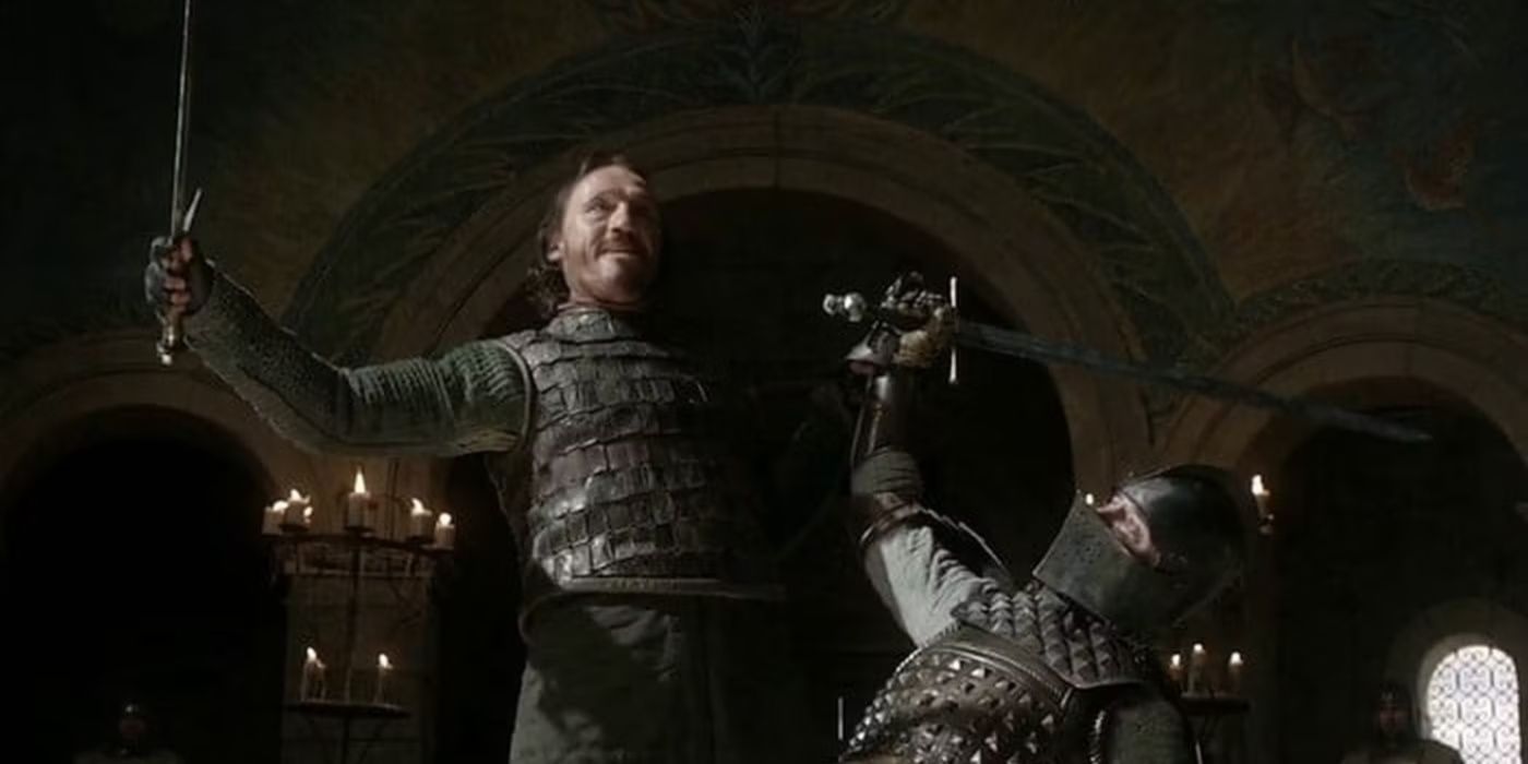 Bronn se prepara para matar a Sor Vardis Egen en Game of Thrones.