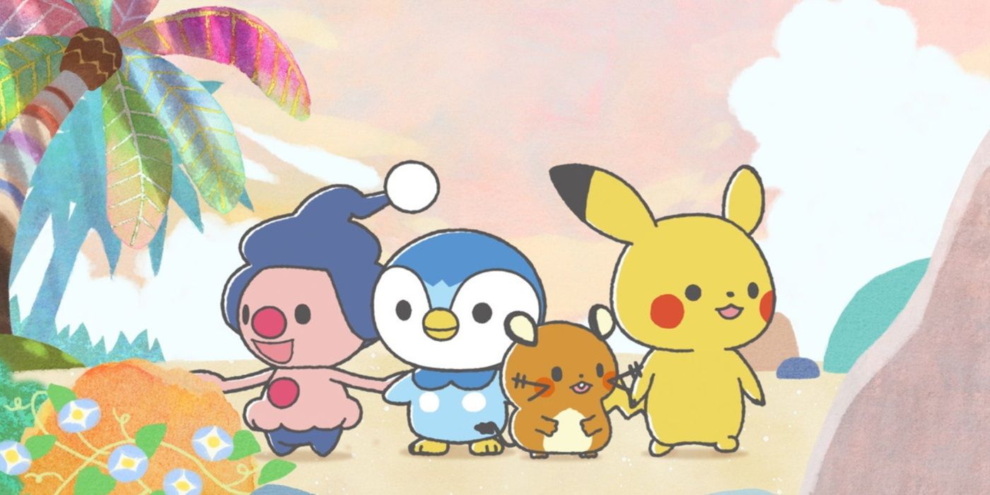 A série de anime Pokemon Monpoke com Pikachu, Dedenne, PiPLUP e MIME JR