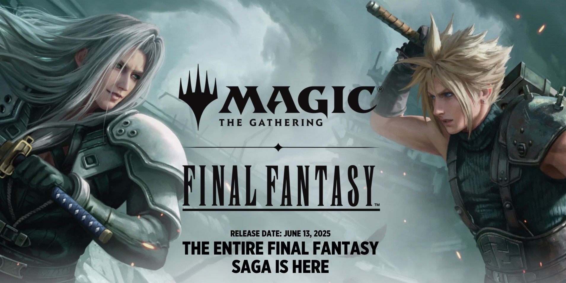 A promotional image of Sephiroth and Cloud to promote the Final Fantasy Magic: The Gathering Decks