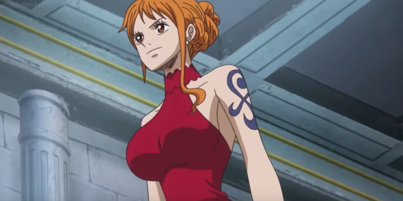 Nami, One Piece'in bütün kek adası arkı sırasında Firetank Korsanları ile müzakere etmeye hazırlanırken kararlı görünüyor.