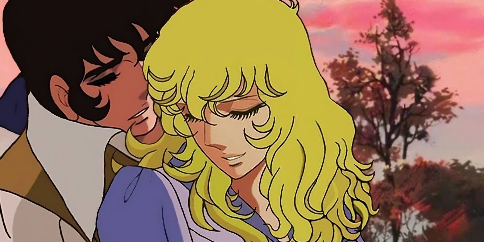 Oscar and Andre embrace in The Rose of Versailles