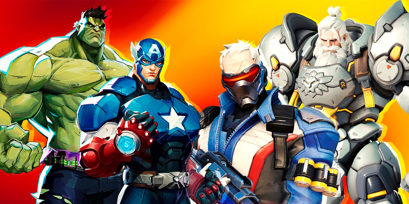 Hulk e Capitão América da Marvel Rivals e Reinhardt e Soldier 76 de Overwatch 2