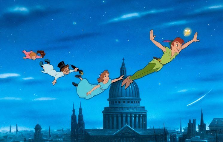 Peter Pan, Wendy, Michael e John em você pode voar