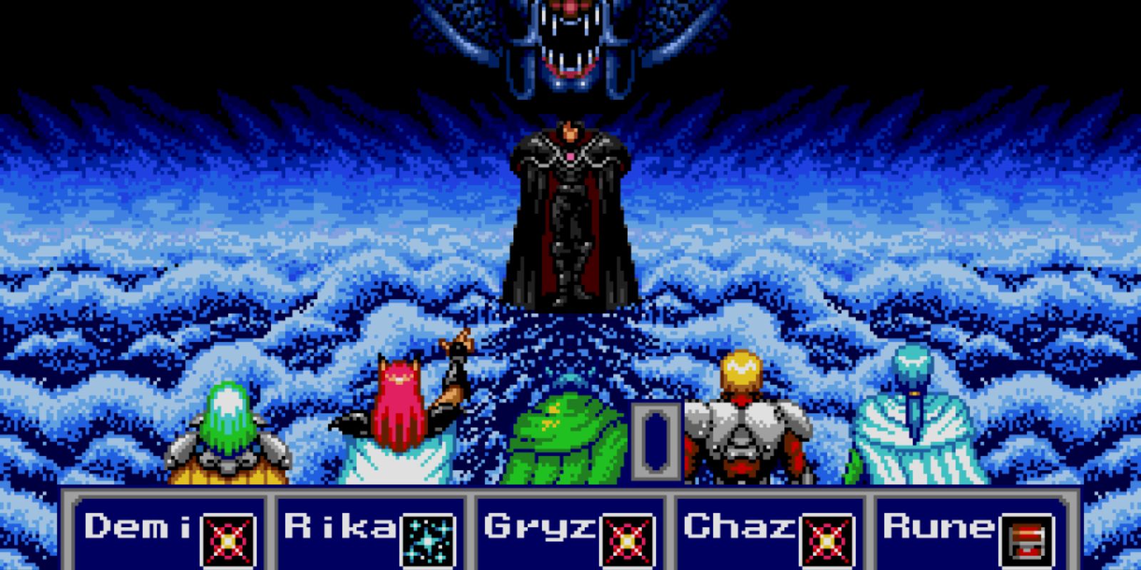 Phantasy Star IV Boss Battle contra um homem de preto