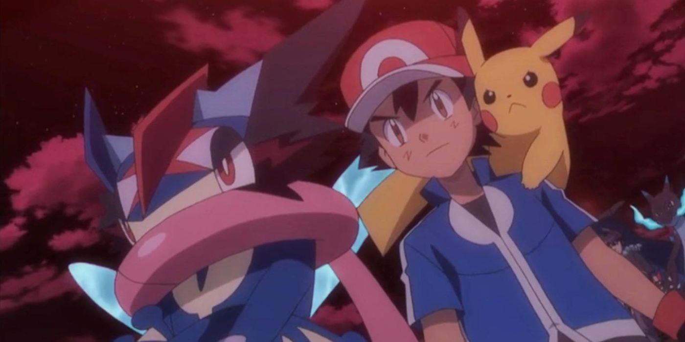 Pokemon XY'de Greninja ve Pikachu ile Ash.