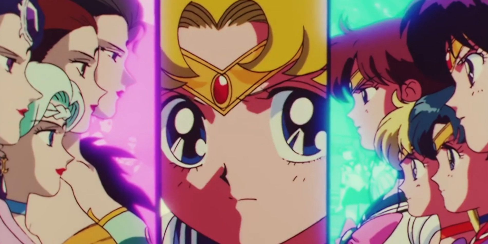 Os escoteiros e as irmãs espectros se enfrentam em "Proteger ChibiSa! Clash of the Ten Warriors", de Sailor Moon.