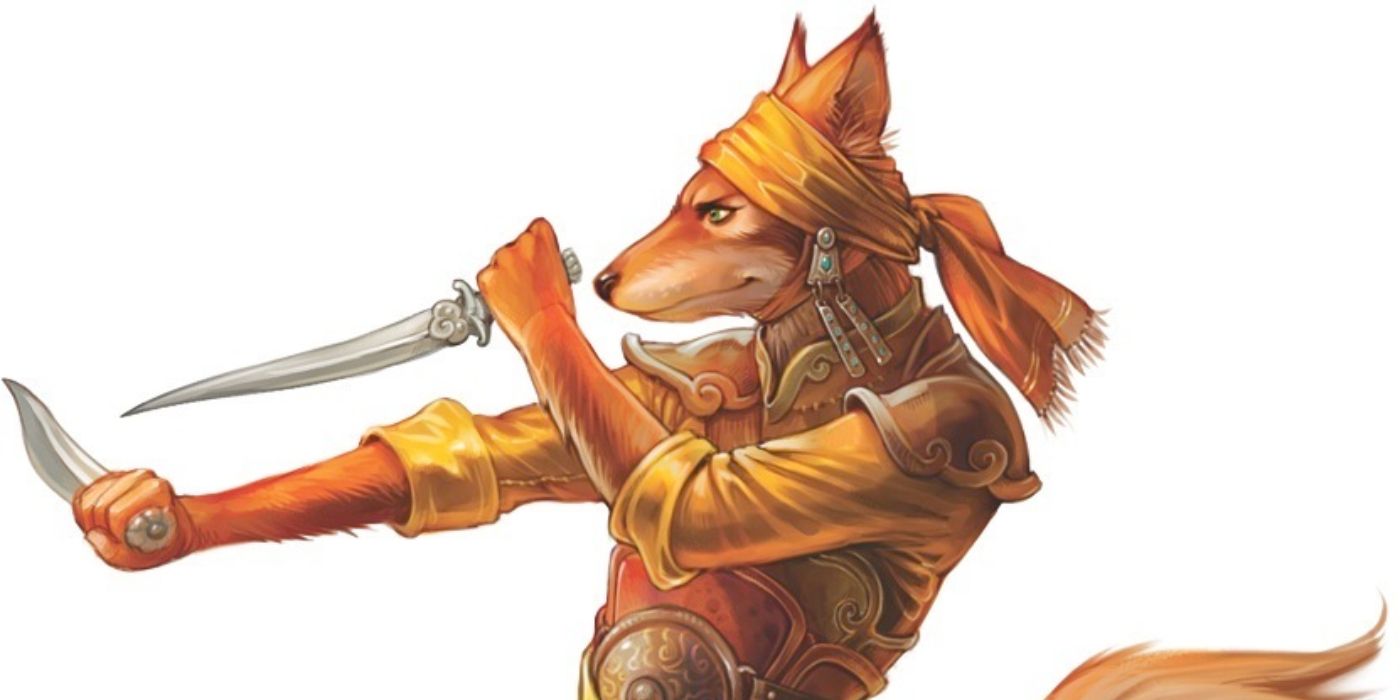 Kitsune de Pathfinder empunhando duas facas