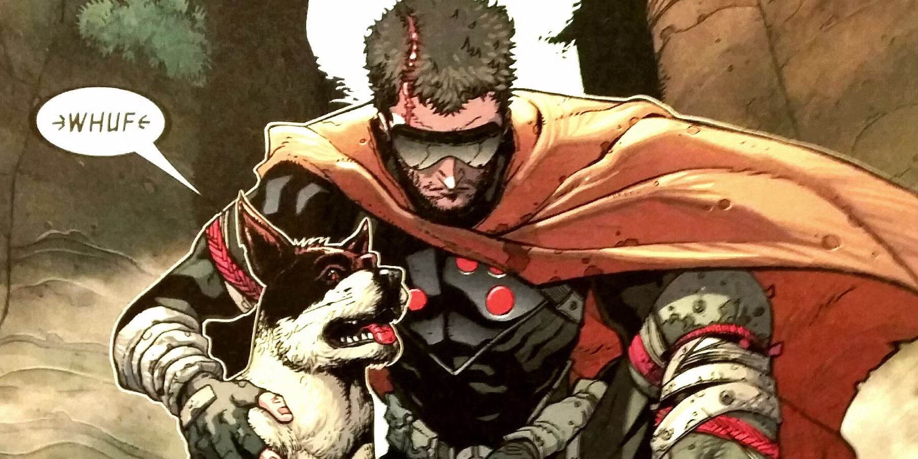 Reader of the Inhumans with his dog Foley