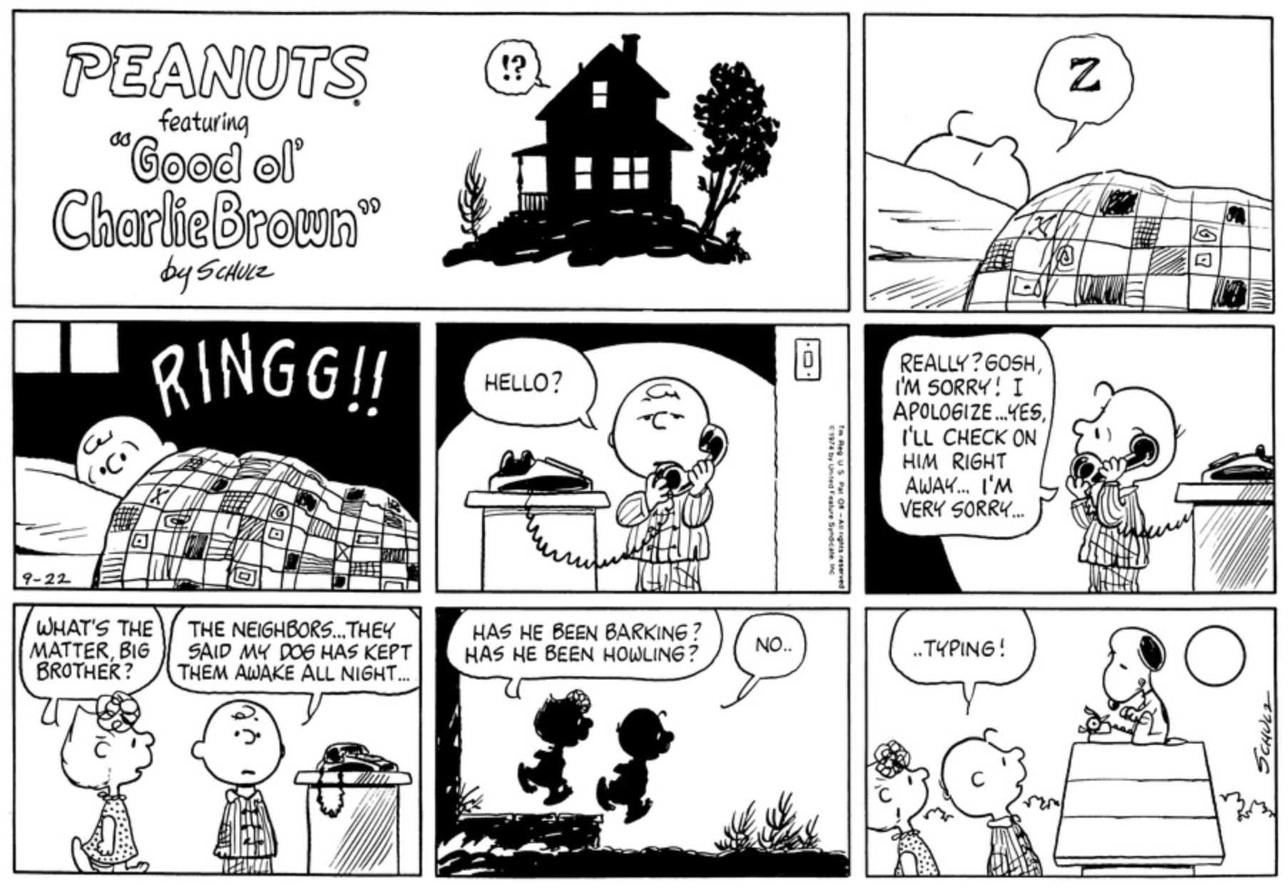 Snoopy Wakes His Neighbors While Typing in Peanuts