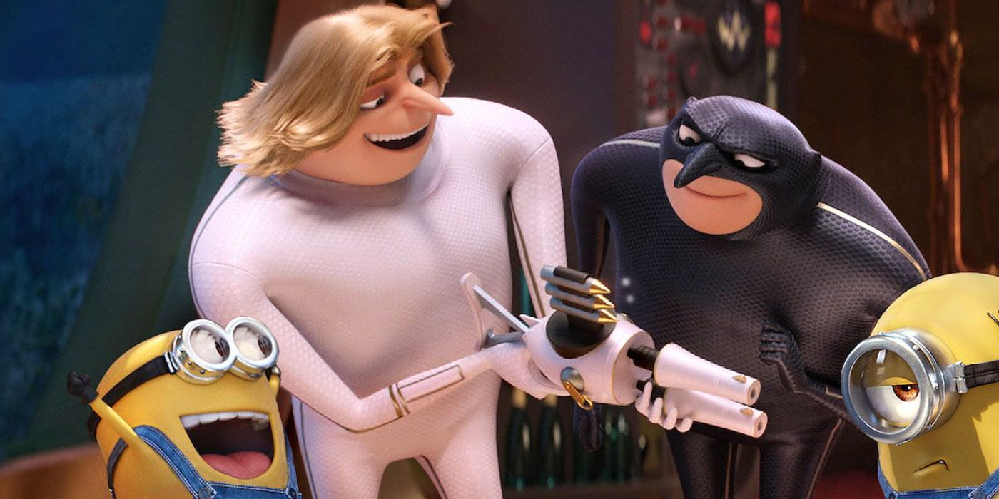 Dru mostra uma arma para Gru em Despicable Me 3