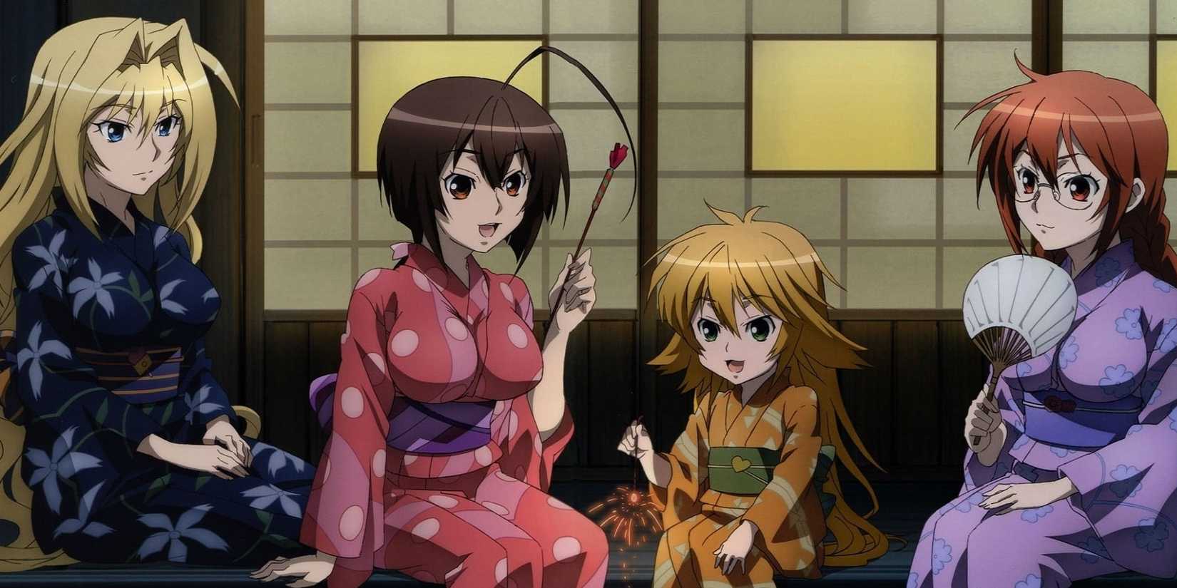 Tsukimi, Musubi, Kusano and Matsu burn fireworks in Sekirei.