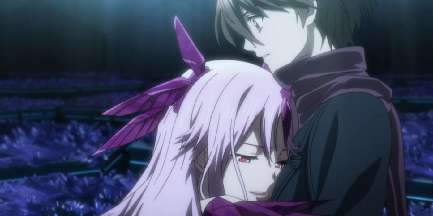 Shu e Inori se abraçam em Guilty Crown.