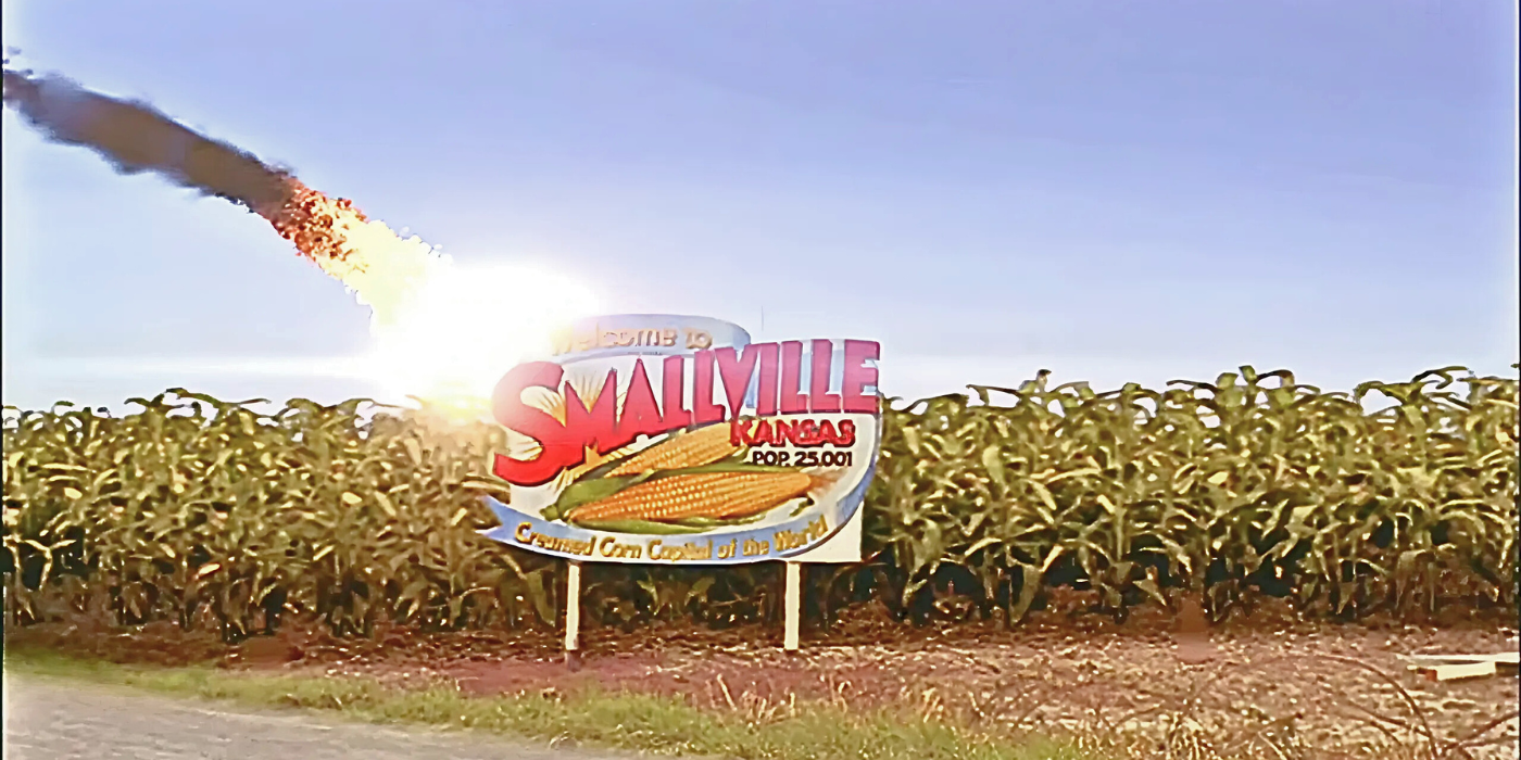 Smallville signs about to be struck by a meteor in the 