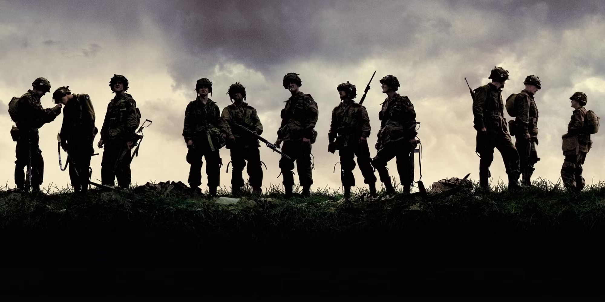 Soldiers standing on a hill in Band of Brothers