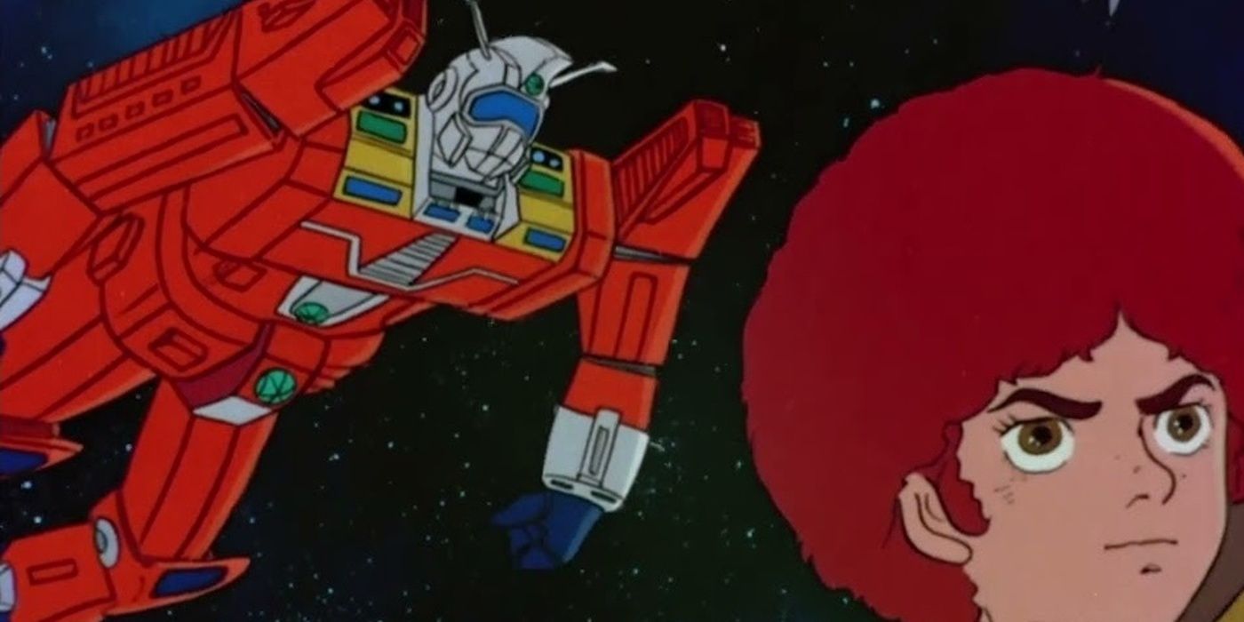 Cosmo Yuuki looks up as the giant robot floats behind him in space.