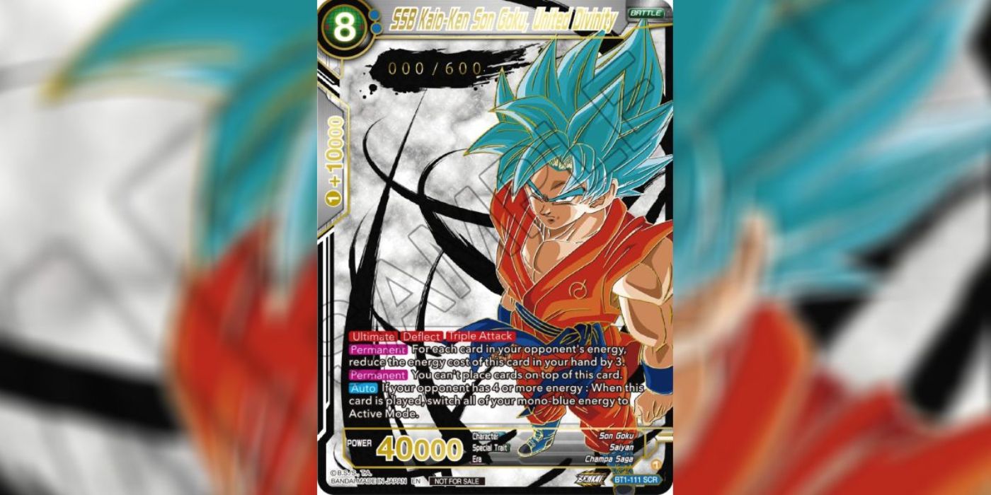 SSB Kaio-Ken Son-Goku, Dragon Ball Super Card Game'den Birleşik İlahi Vasiyet Seri Numarası Promosyonu.