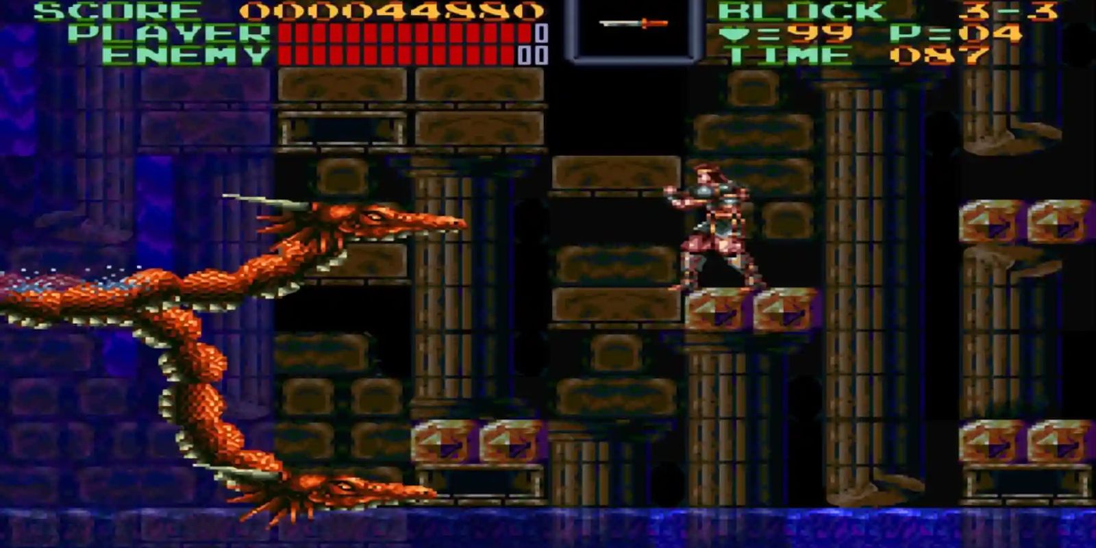 Super Castlevania IV Gameplay mientras Simon pelea Hydra