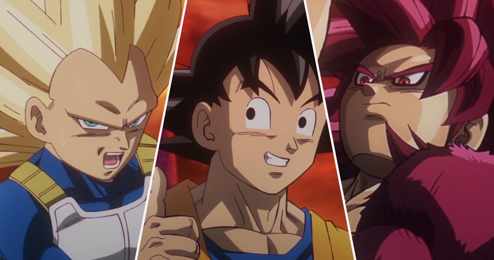 Super Saiyan 3 Vegeta, Base Goku, and Super Saiyan 4 Goku from Dragon Ball DAIMA Episode 19