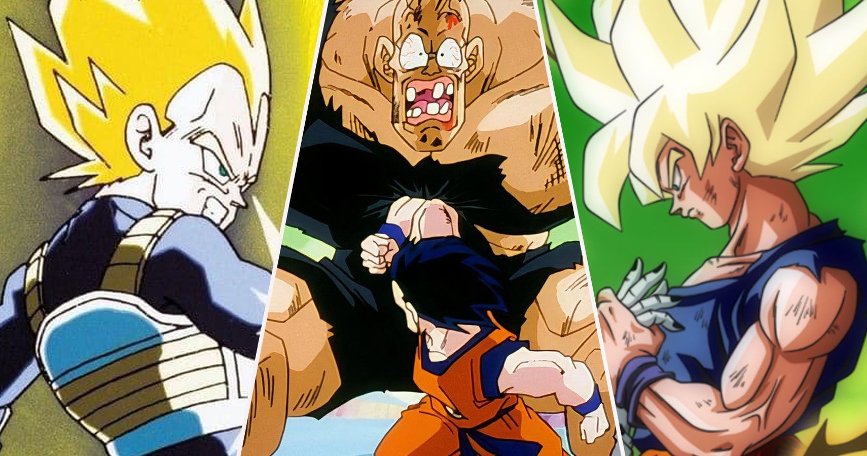 Super Saiyan Vegeta, Goku vs Recoome, and Super Saiyan Goku from Dragon Ball Z