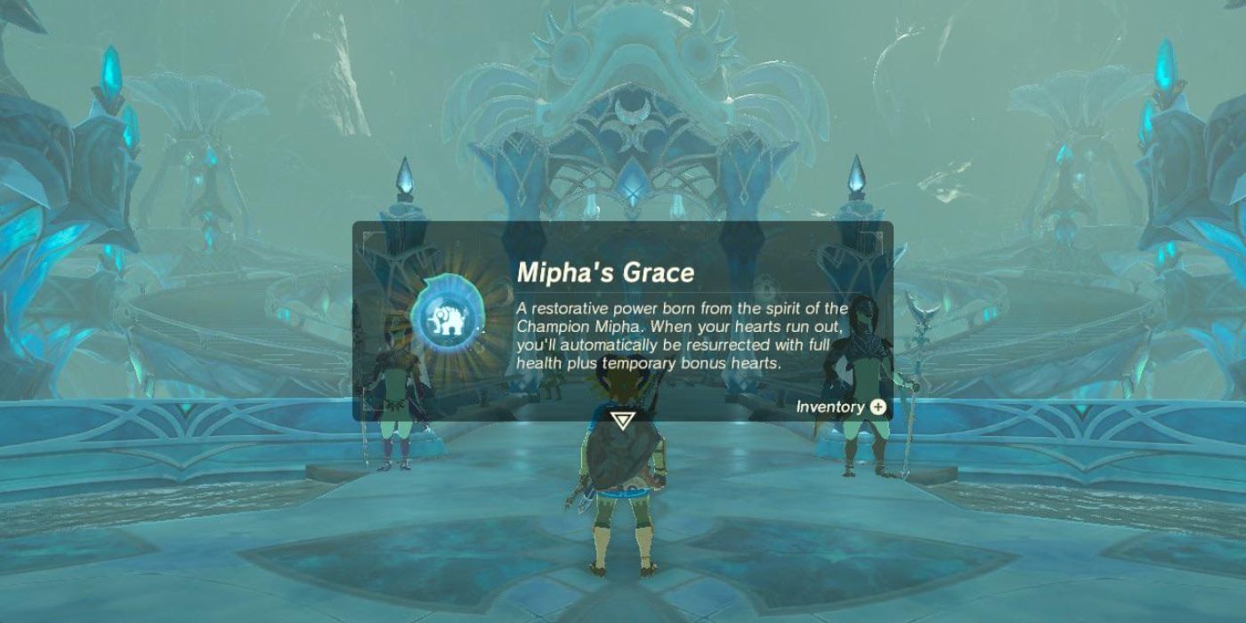 Link recebe a graça de Mipha no Breath of the Wild.