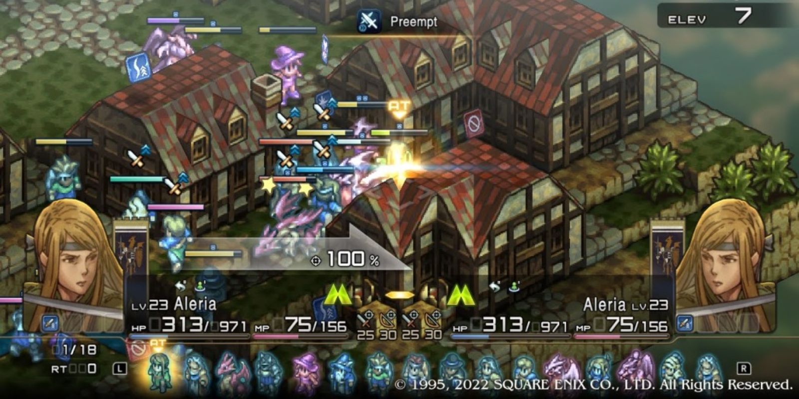Tactics Ogre Reborn Gameplay with a battle on the rooftops.