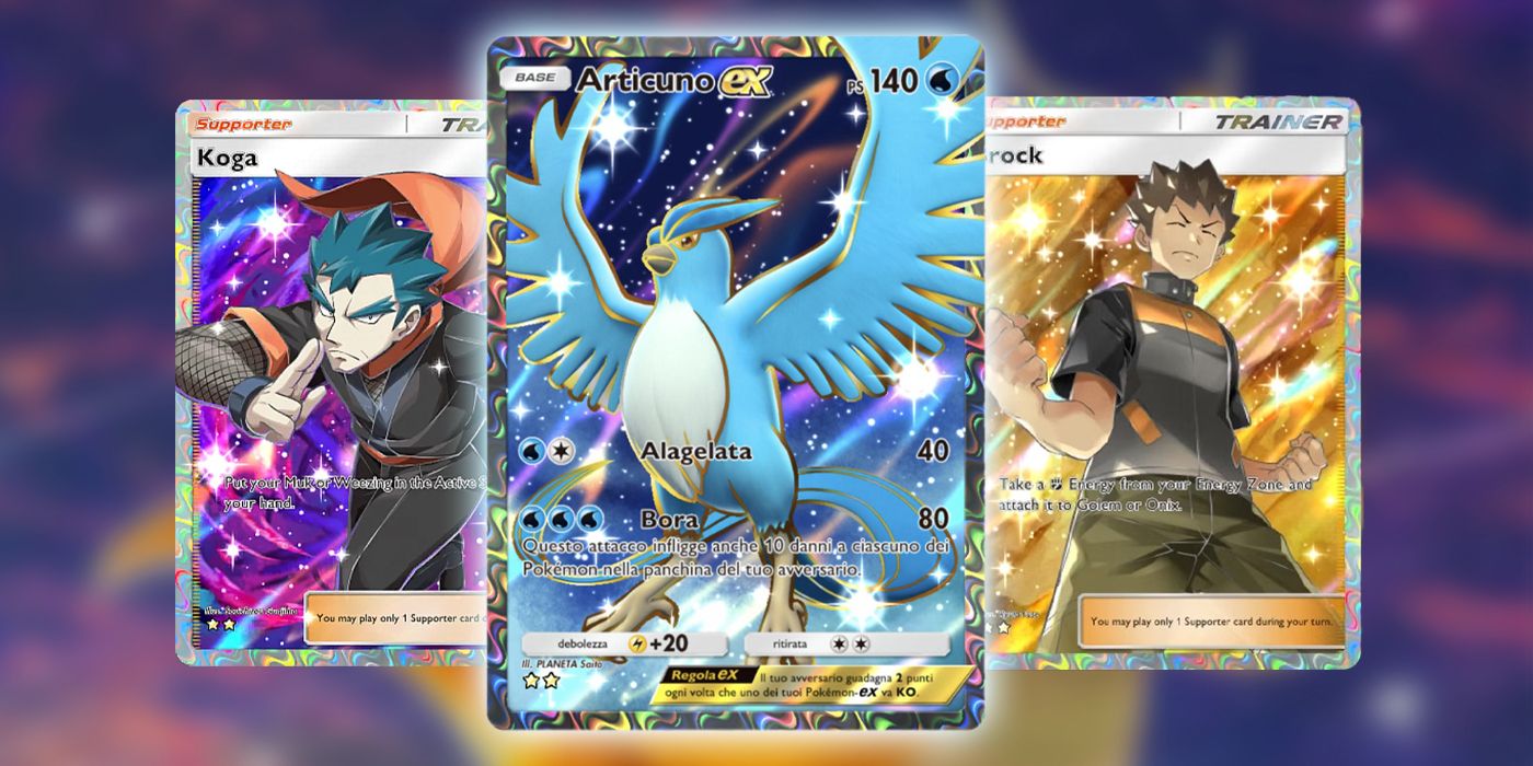 tcg pocket articuno ex, brock, koga