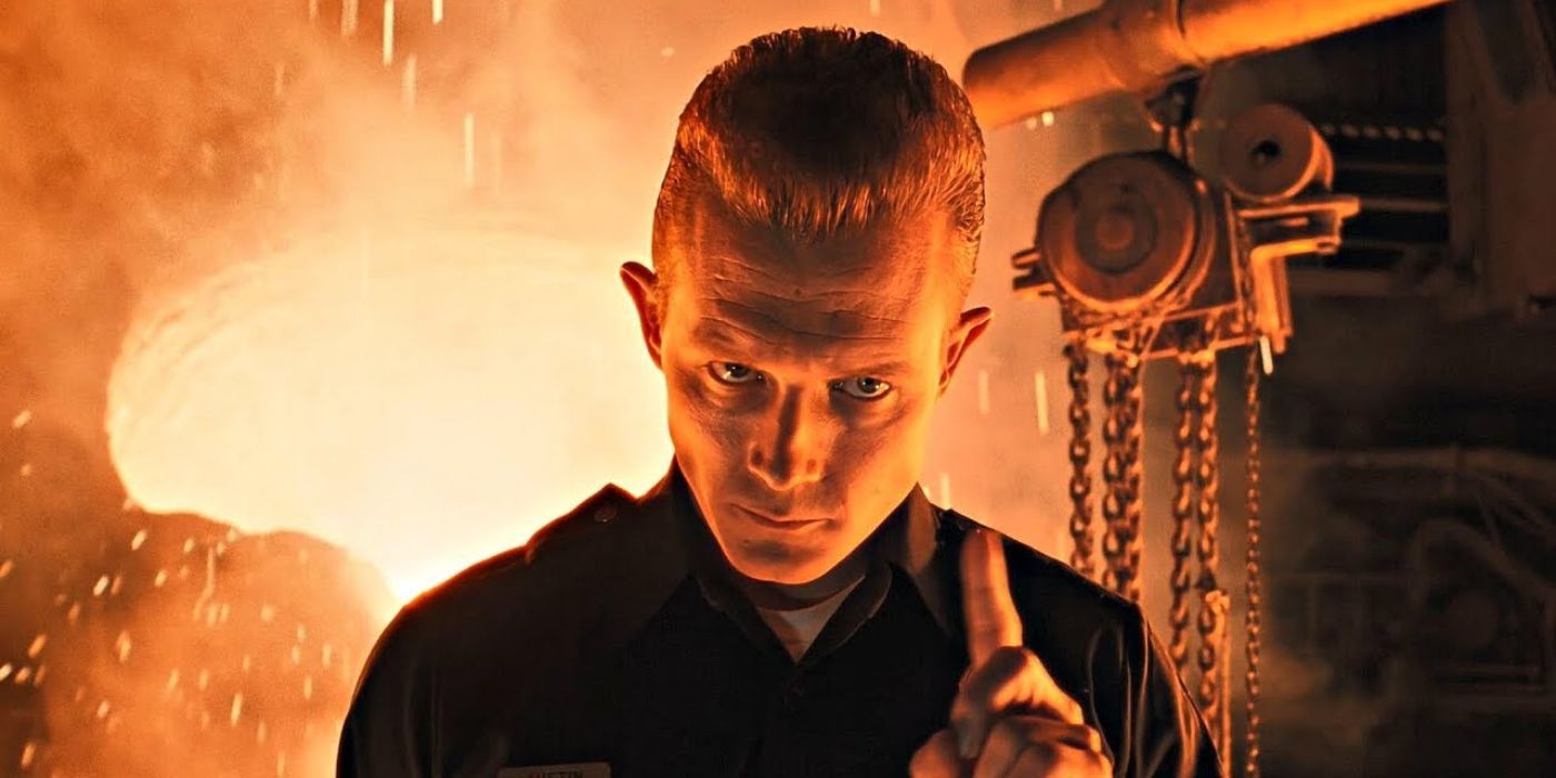 Robert Patrick as The T-1000 in a steel factory from Terminator 2: Judgment Day