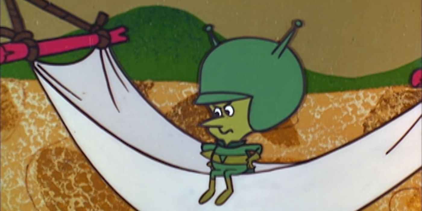 The Great Gazoo sitting in a hammock from The Flintstones.