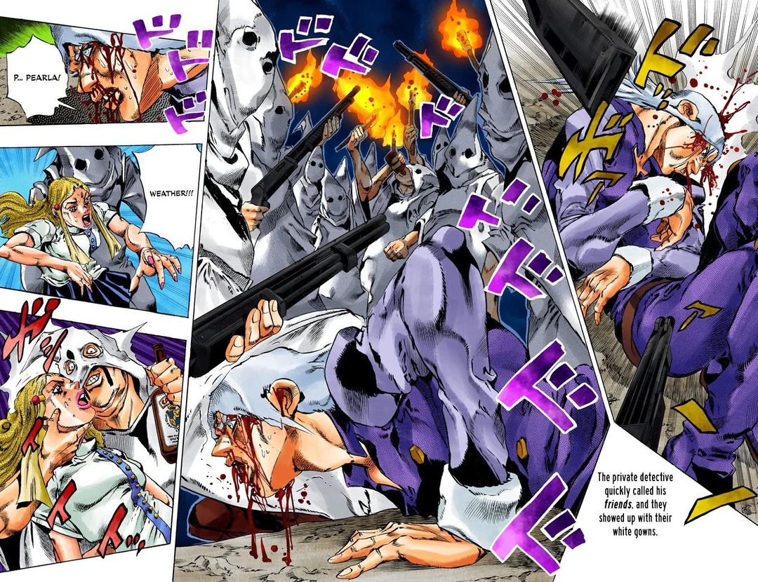 The Klan surrounds Weather Report in JoJos Bizarre Adventure