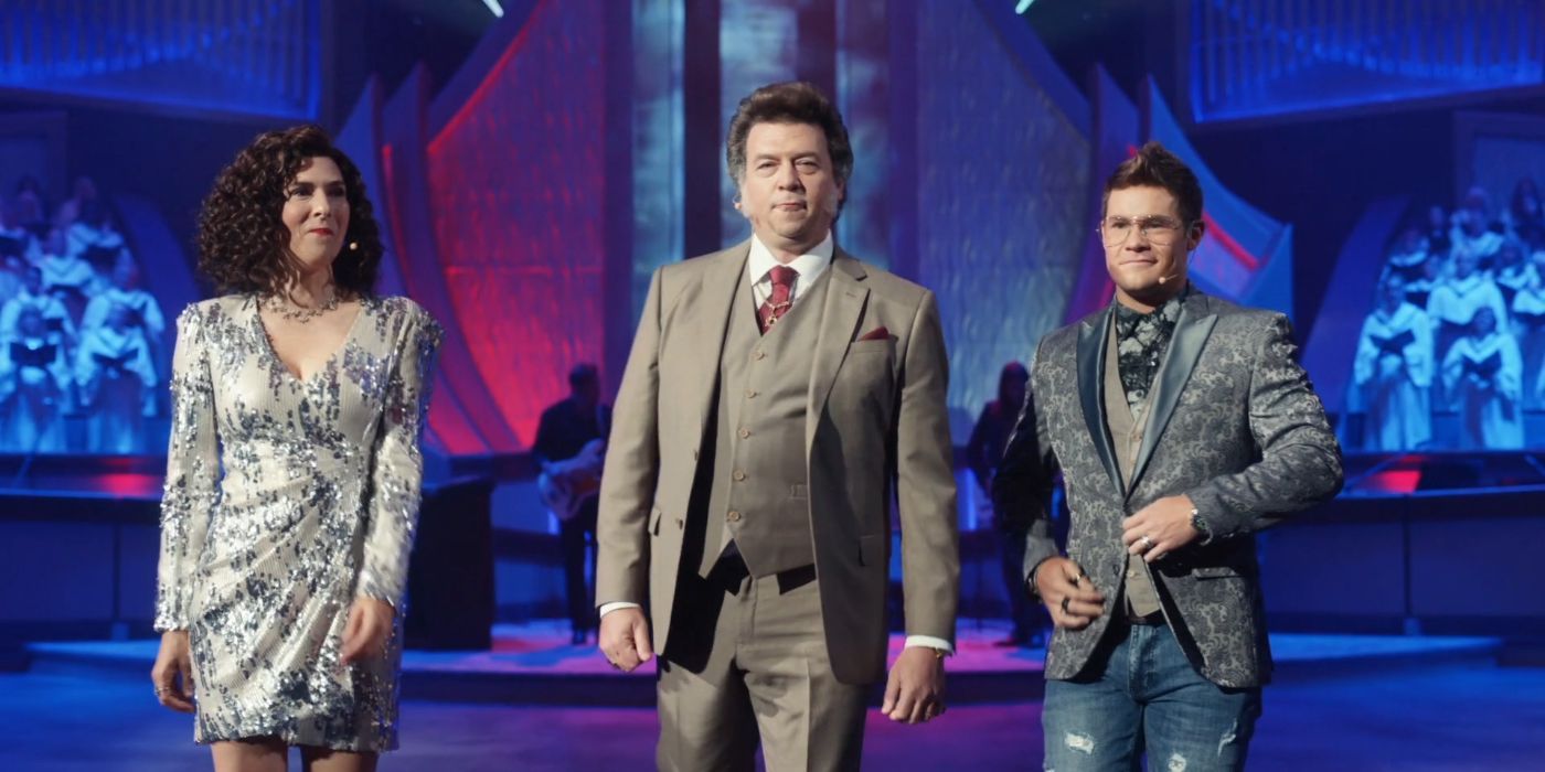 Danny McBride as Jesse Gemstone, Adam DeVine as Kelvin Gemstone and Edi Patterson as Judy Gemstone from The Righteous Gemstones