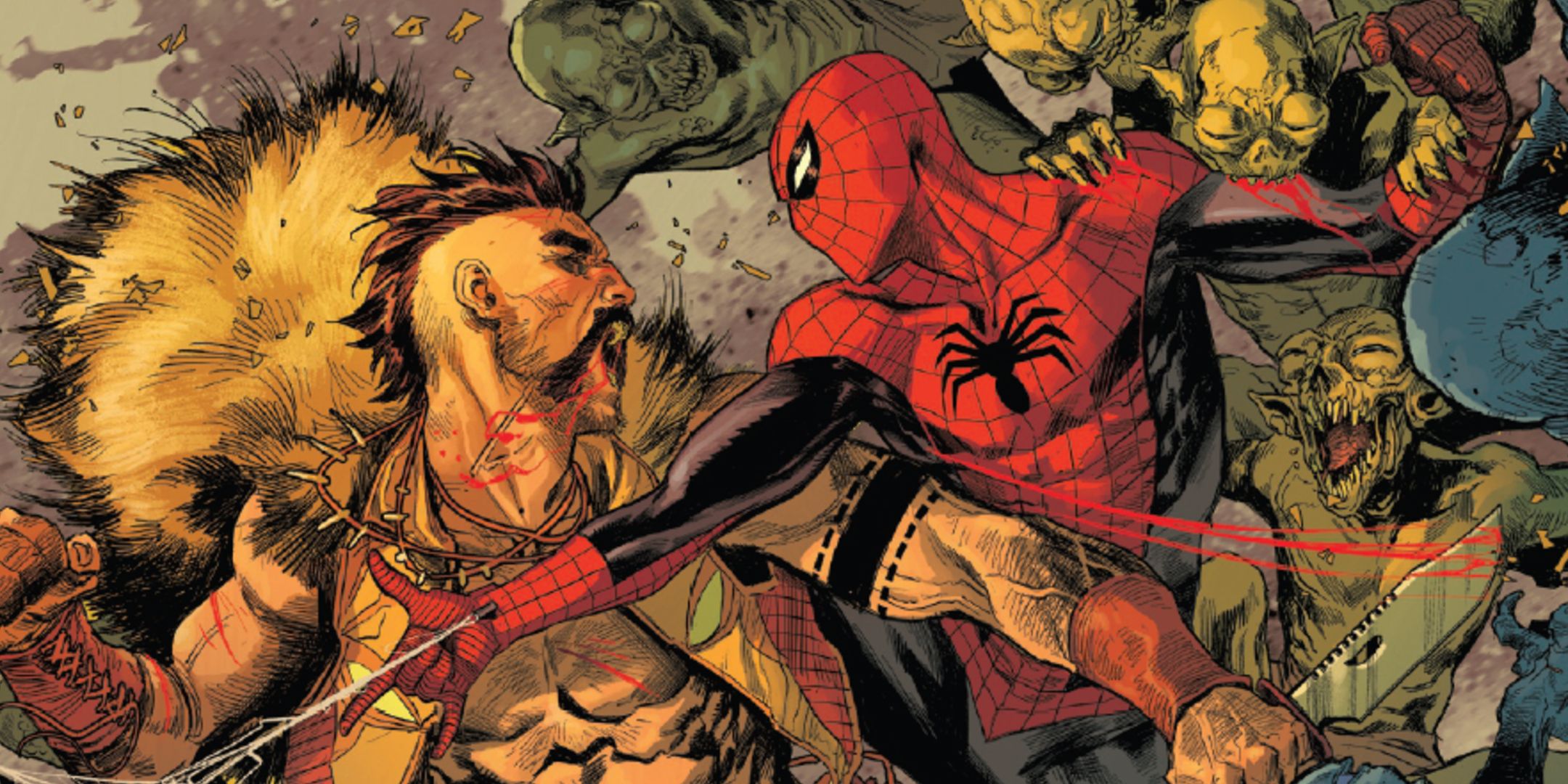 Ultimate Spider-Man uses his webs against Kraven the Hunter