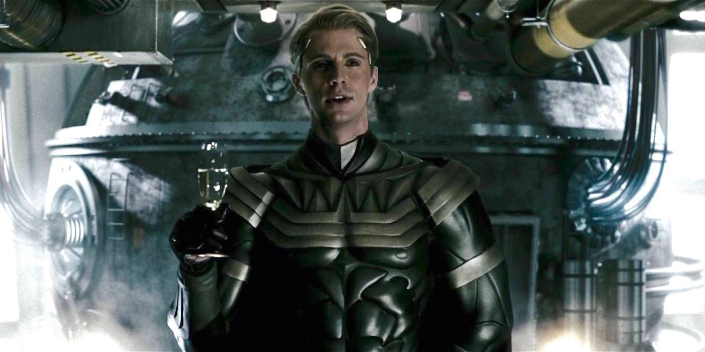 Matthew Goode as Adrian Veidt/Ozymandias holding a drink from Watchmen (2009)