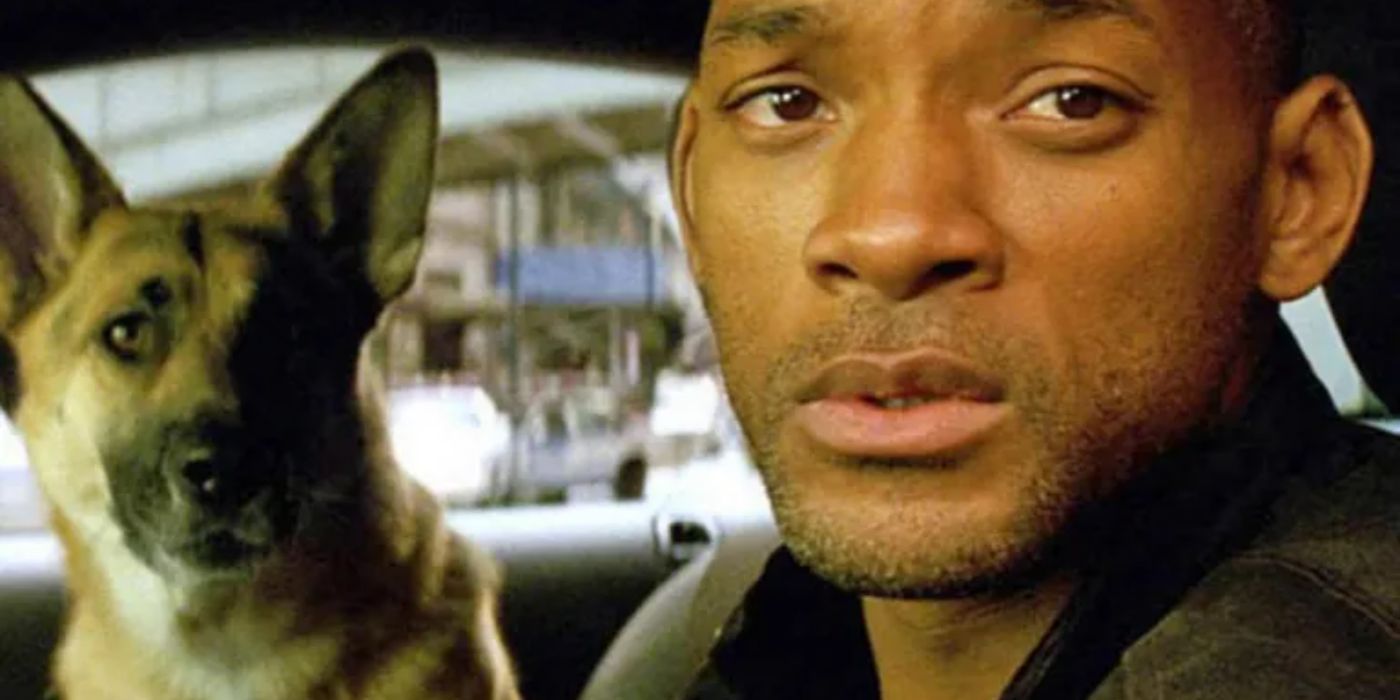 Will Smith ve köpeği bir arabanın içinde I Am Efsane