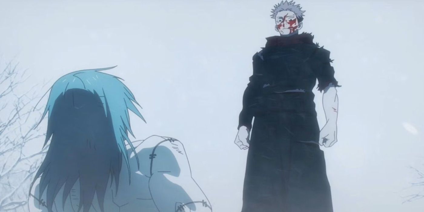 Yuji looking down on a fallen Mahito in Jujutsu Kaisen