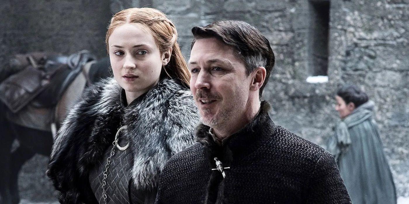 Sophie Turner como Sansa Stark y Aidan Gillen como Petyr Baelish en Game of Thrones