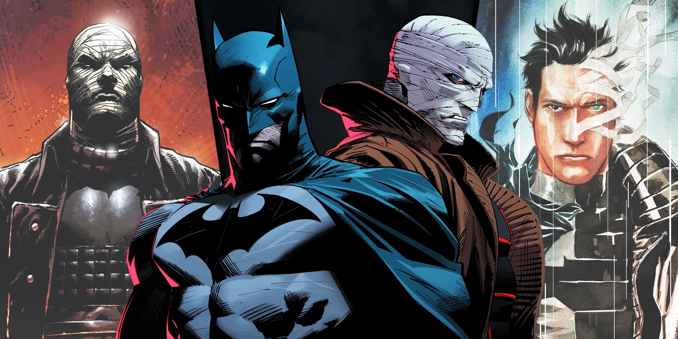 Split image of Batman and Hush with Tommy Elliot from Batman Eternal and House of Hush